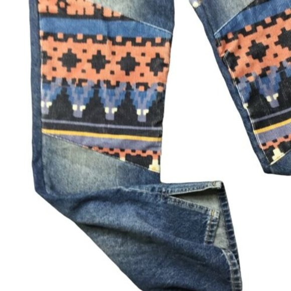 Free People Blue Jeans with Multicolor Tribal Pattern NWOT - Picture 6 of 10